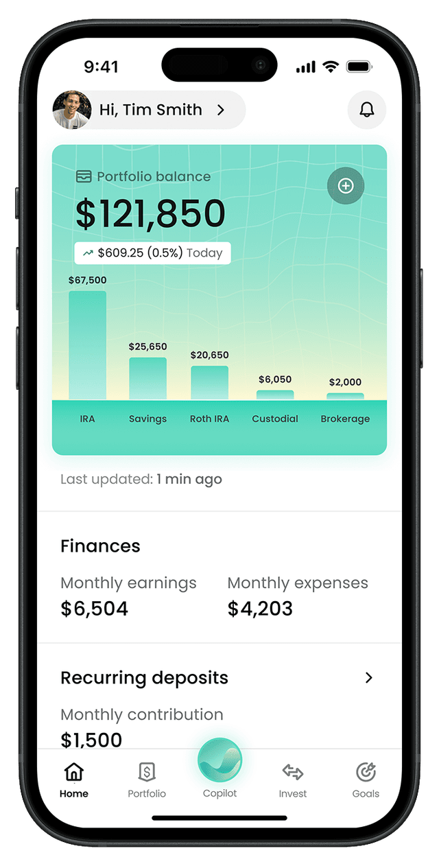 Bonsai AI financial planning app on iPhone showing personalized money plan and goal progress